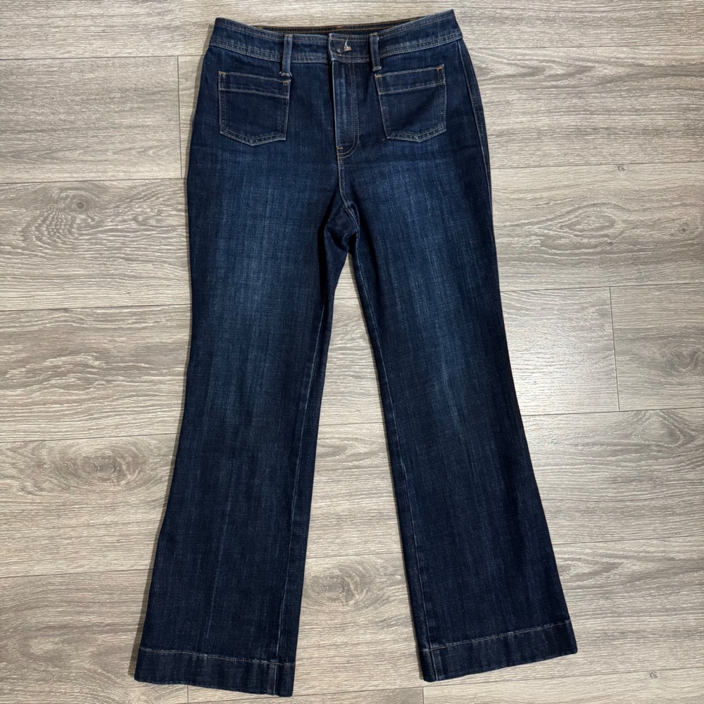 Talbots Flare Jeans Womens 6P Dark Wash High Rise Patch Pocket Denim Blue 29x27"